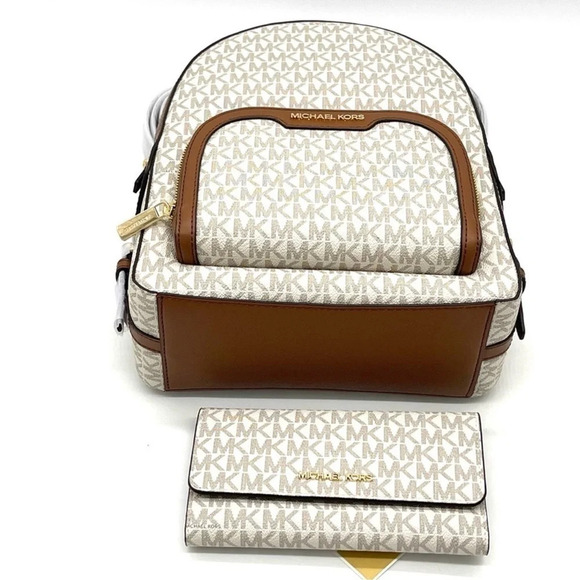 Michael Kors Jaycee Medium Zip Packet Backpack & Trifold Wallet Vanilla (NWT) - Picture 5 of 13
